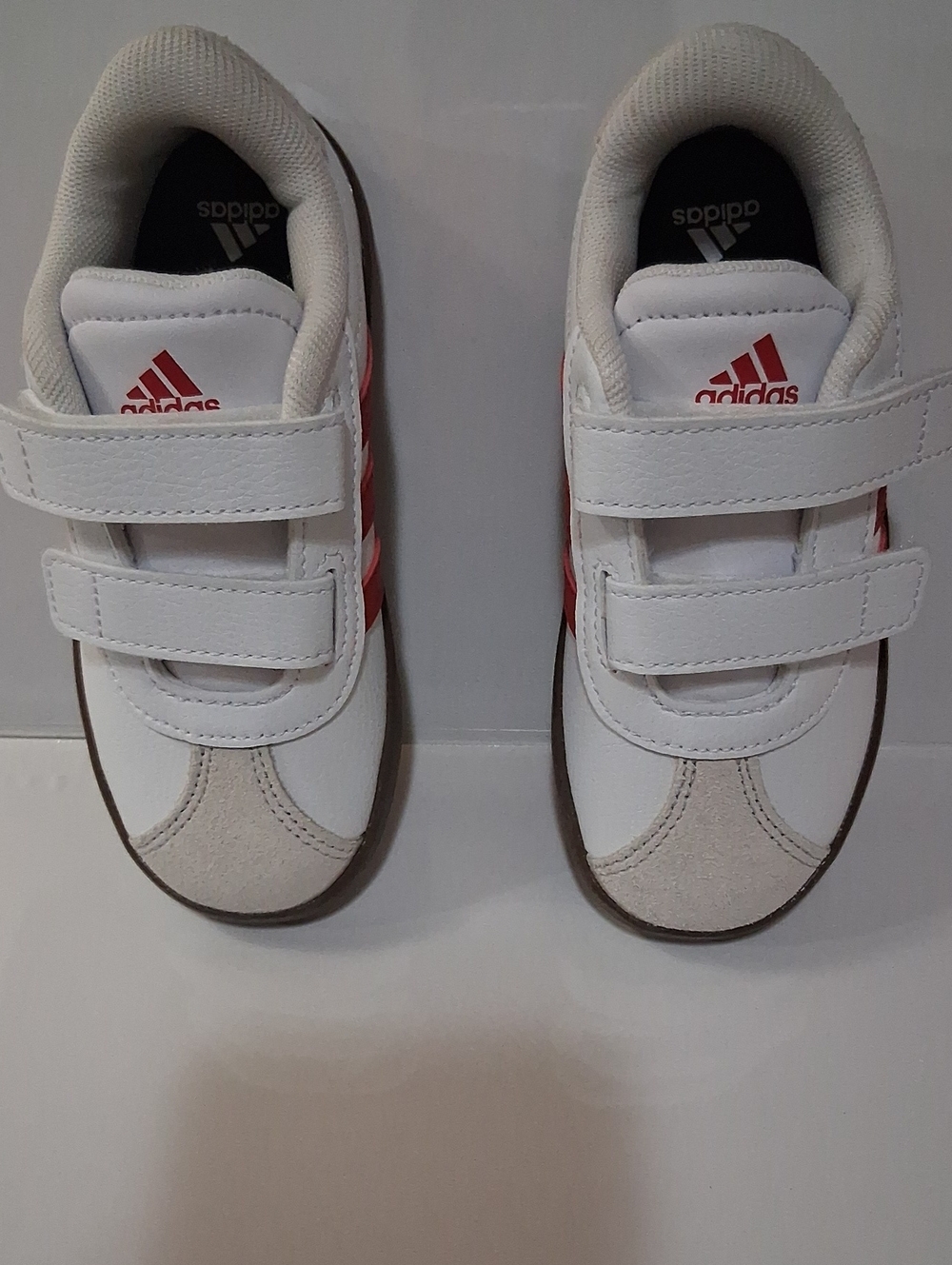 NWOT Adidas VL Court 3.0 Kids White Sneakers with Red Stripes and Logo Size 9k